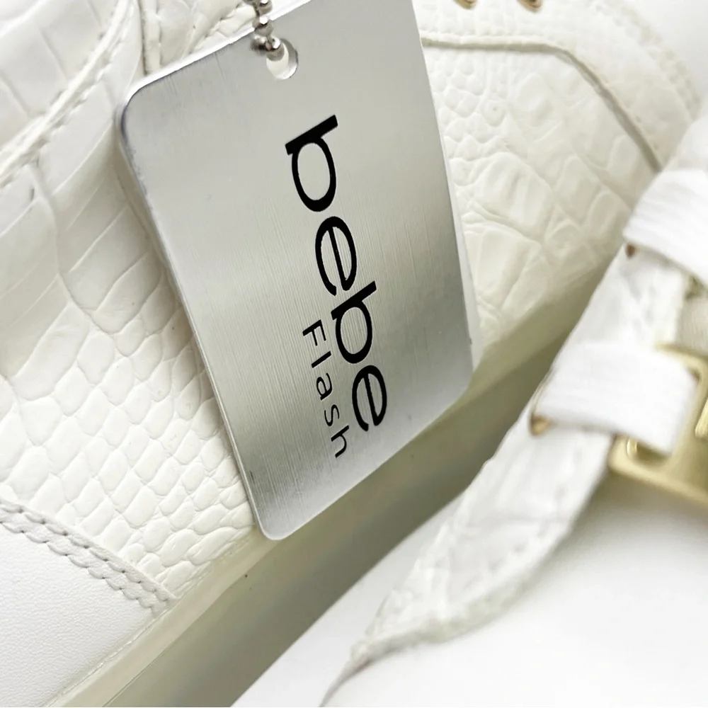 BEBE SPORT Keene White Faux Croc Embossed Lace Up High Top Sneakers Size 8 Y2K - Picture 10 of 14